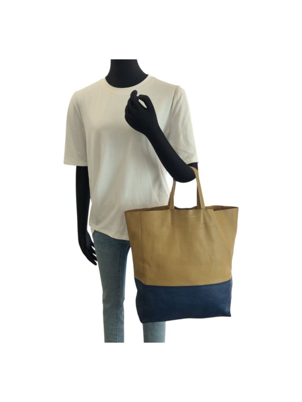 Celine Horizontal Cabas Bicolor Beige Blue Gold Leather Tote - Picture 7 of 9
